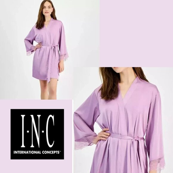 INC International Concepts Other - I.N.C. International Concepts Lace-Trim Stretch Satin Robe Lilac NWT NO BELT
